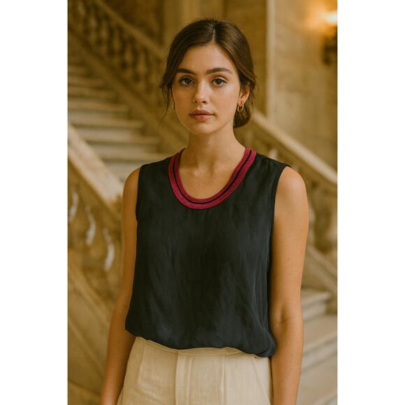 Rag & Bone Ringer Sleeveless Top Black Contrast Collar XS Quiet Luxury Fall Chic - Picture 1 of 7